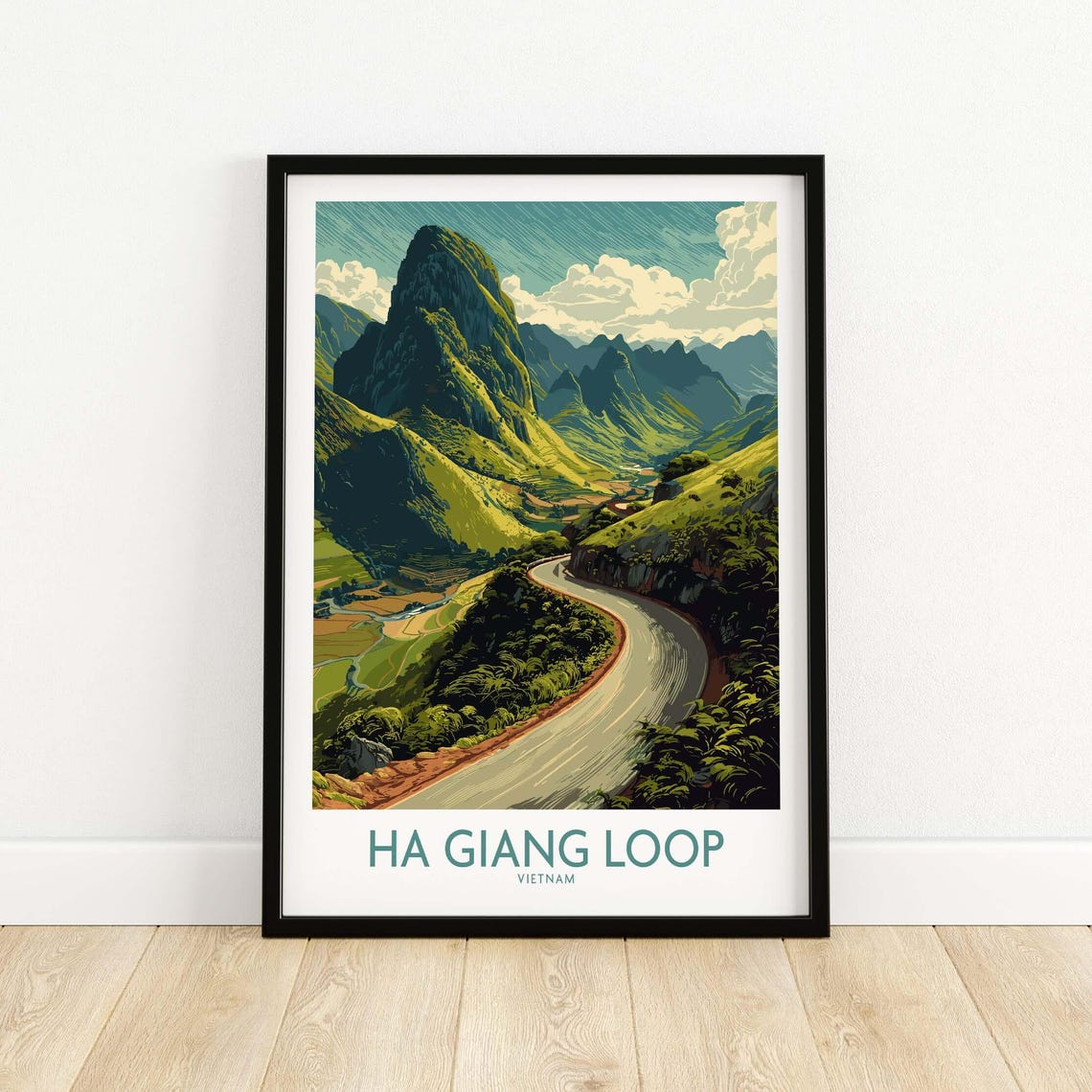 Vietnam Ha Giang Loop Curve Poster Mountain Peak Print Travel Landscape Wall Art Road Gift Lovers Illustration