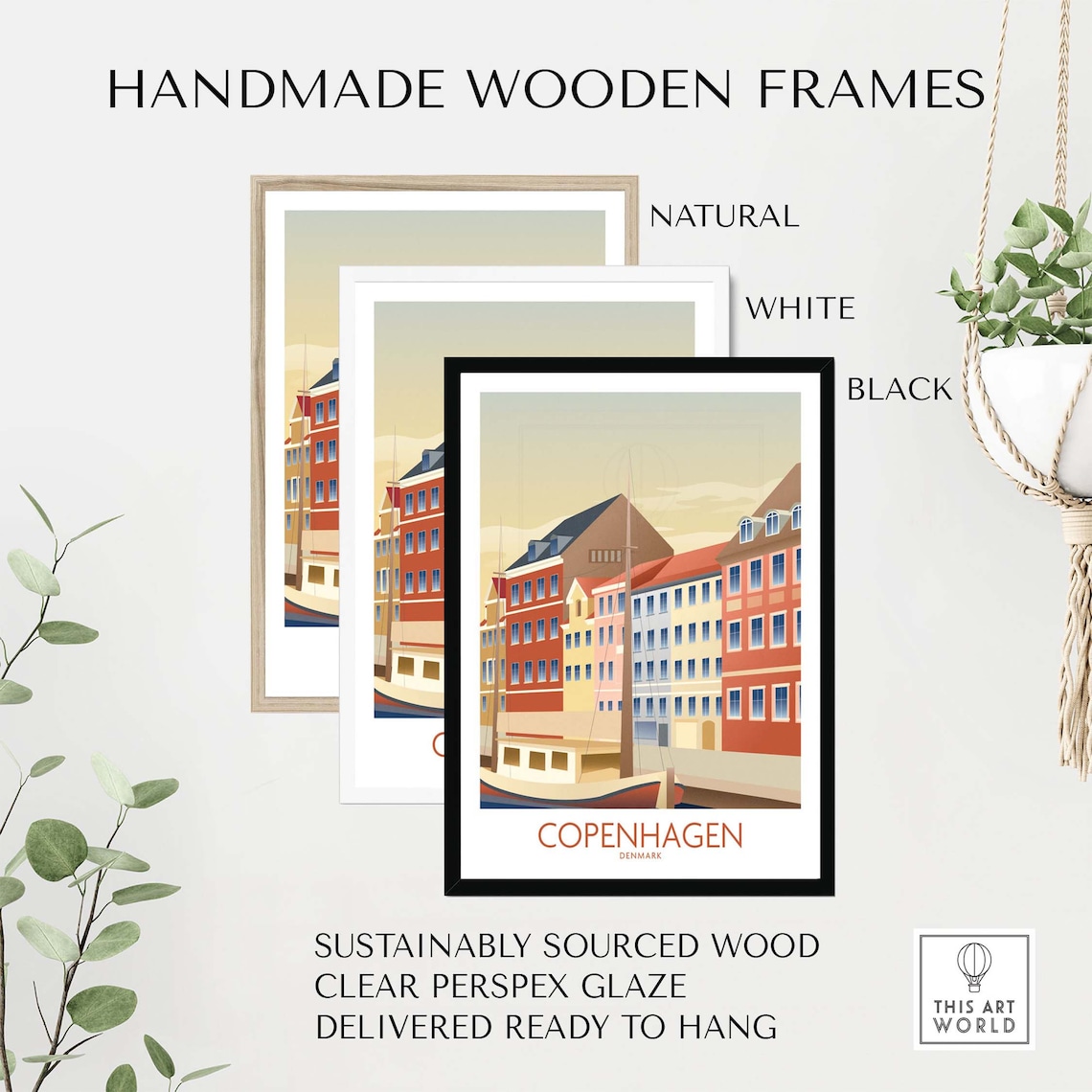 Copenhagen Denmark Painted Harbor Houses Nyhavn Wooden Boat Poster - Image 2