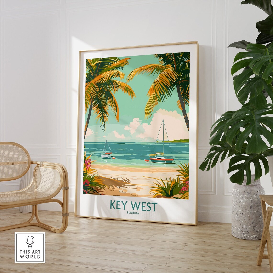 Key West Florida Palm Beach Sailboats Turquoise Sea Travel Poster - Image 2
