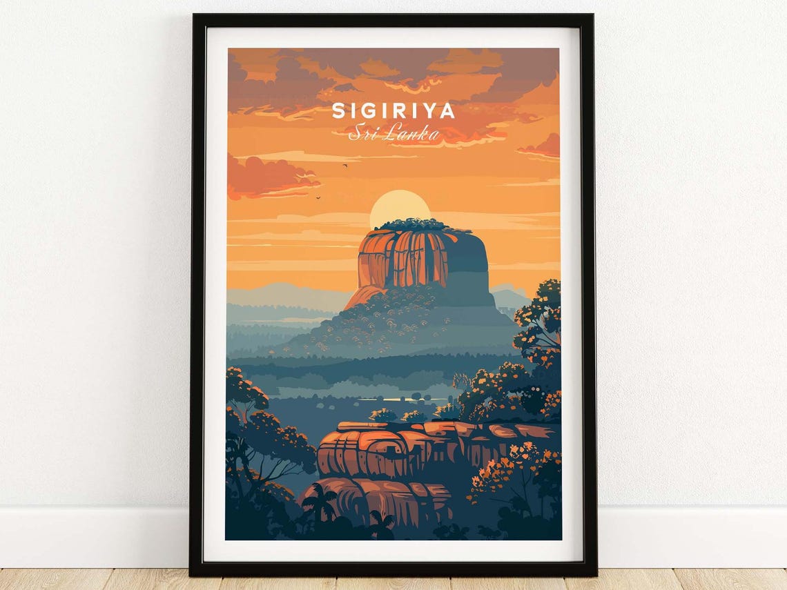 Sri Lanka Sigiriya Poster Asia Travel Print Home Decor Gift Wanderlust Gallery Wall Art