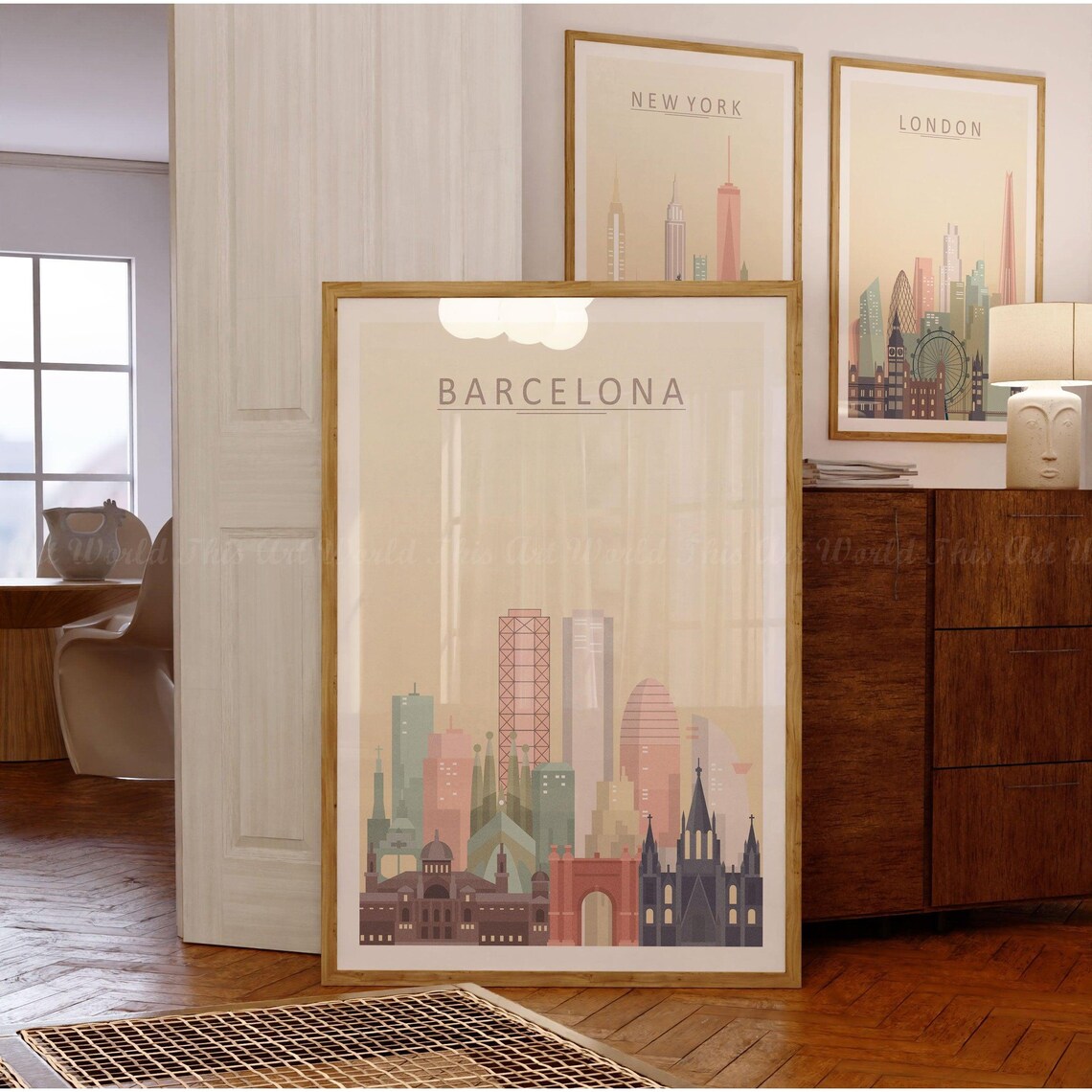 Barcelona Skyline Travel Poster, Spain Cityscape - Image 3