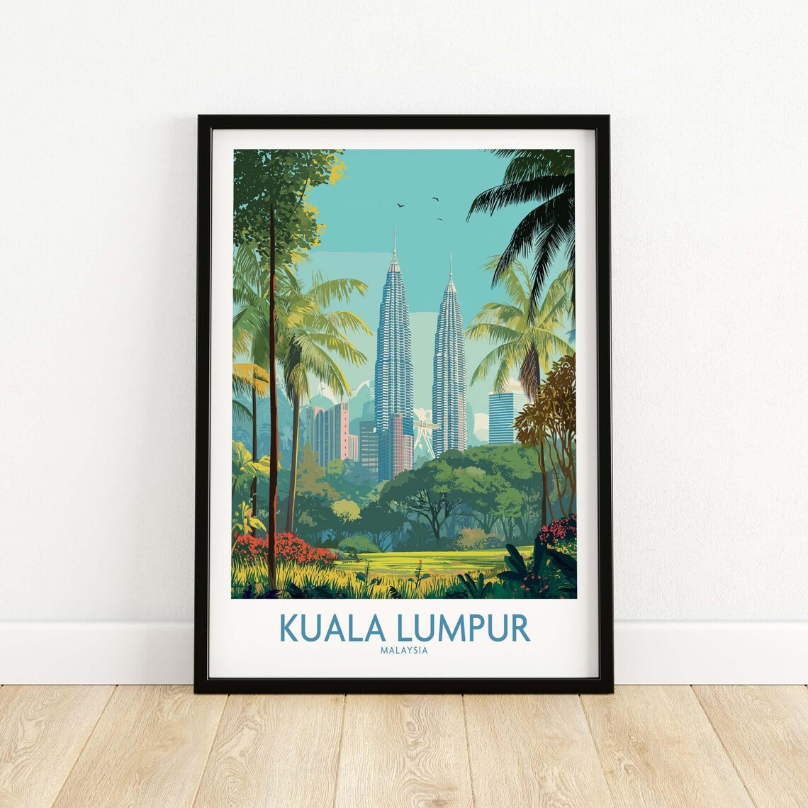 Kuala Lumpur Malaysia Petronas Towers Tropical Park Minimalist Travel Poster