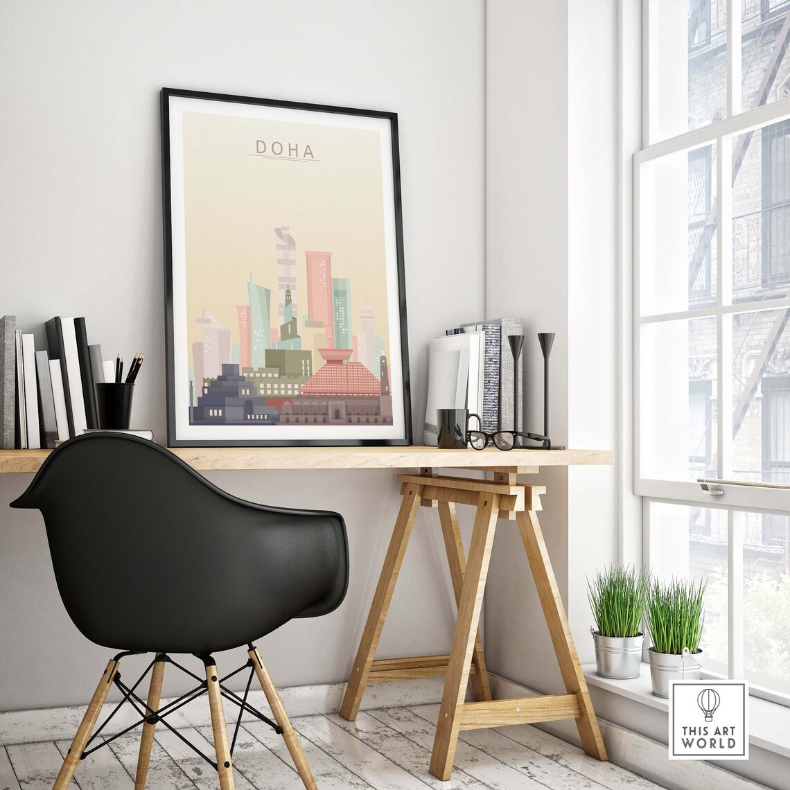 Doha City Skyline Travel Poster, Qatar Cityscape Art - Image 4
