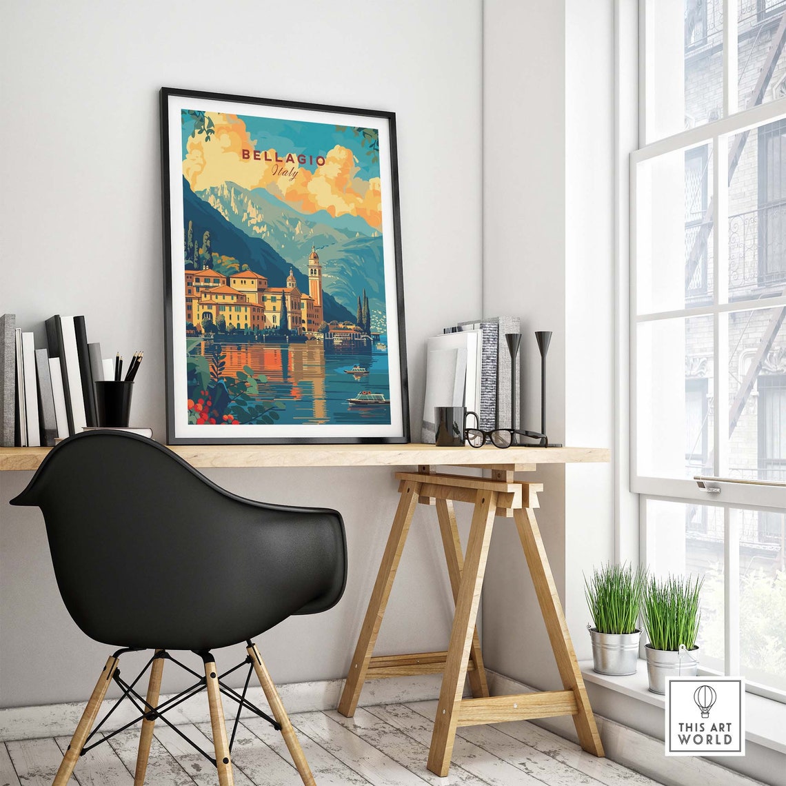 Bellagio Lake Como Lakeside Town Golden Sunset Reflections Poster - Image 4