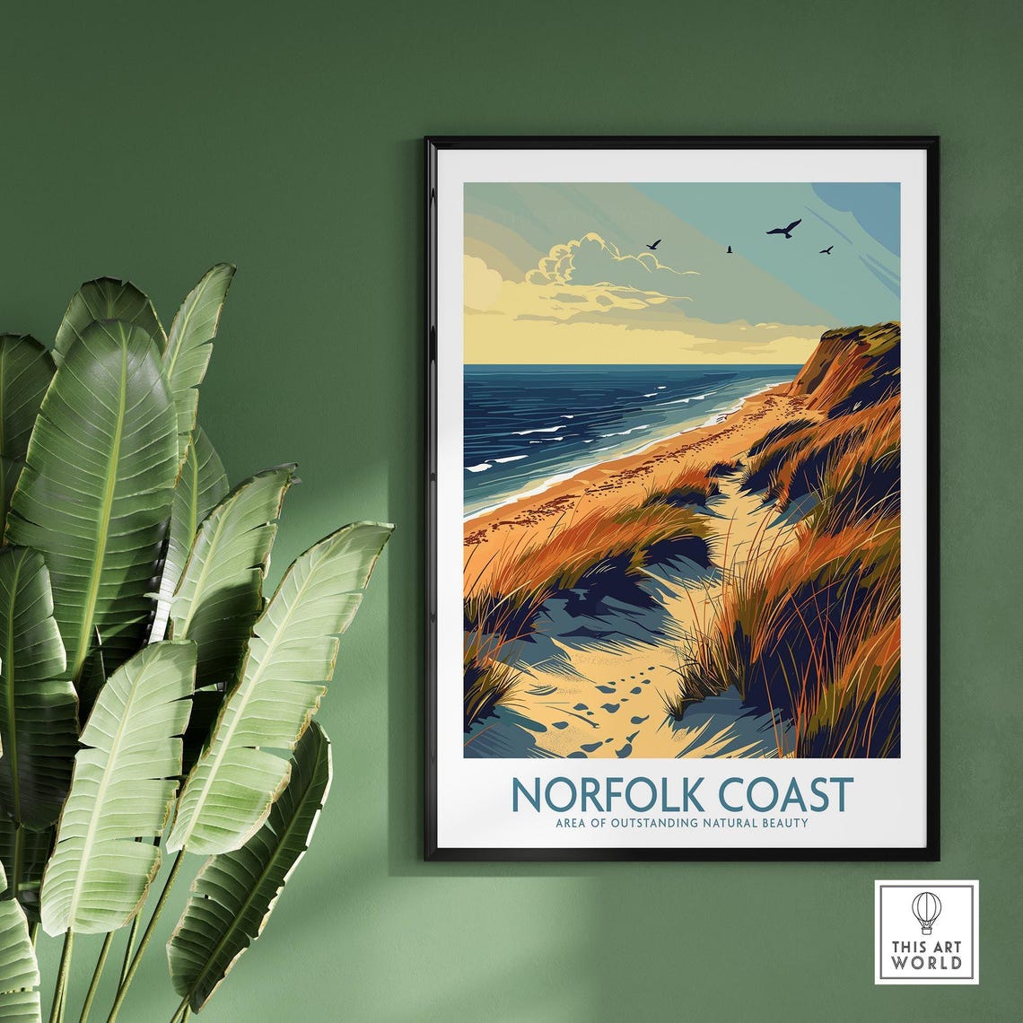 Norfolk Coast England Dunes Beach Path Birds Flying Art Poster - Image 2