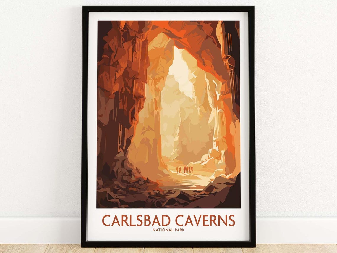 Carlsbad Caverns National Park Glowing Cave Interior Travel Poster