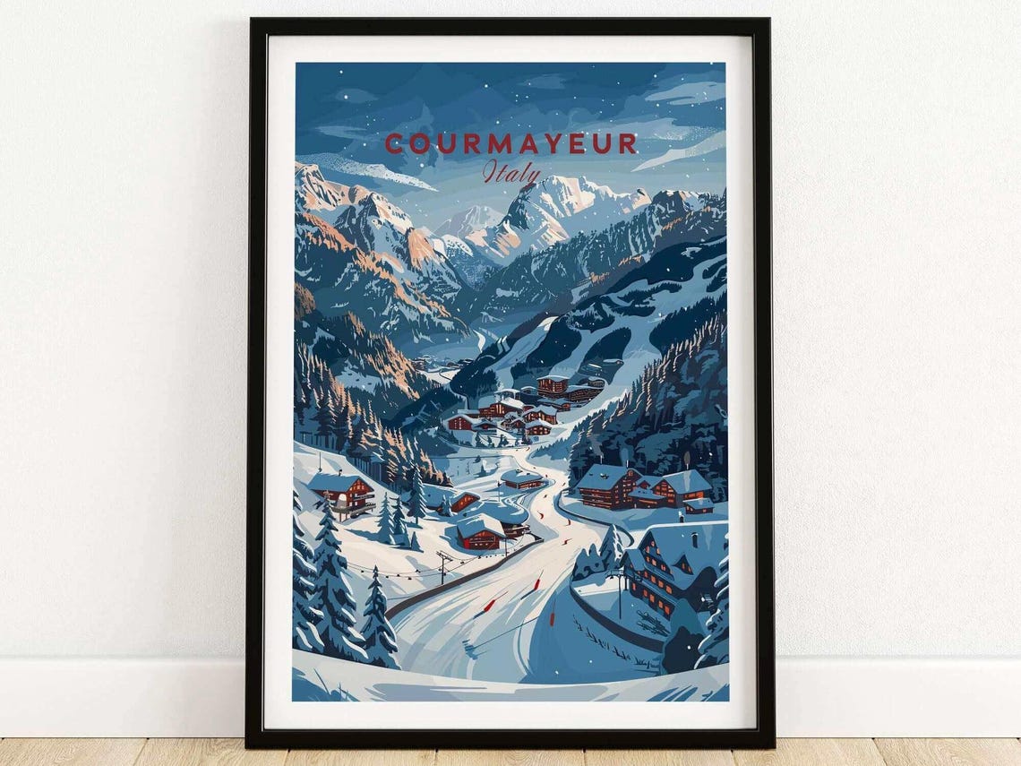 Courmayeur Travel Poster, Ski Resort Adventure