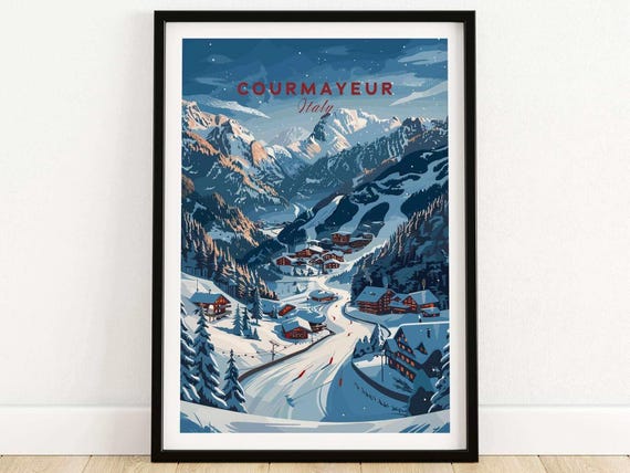 Courmayeur Travel Poster, Ski Resort Adventure