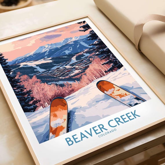 Beaver Creek Colorado Ski Print Winter Sunset Mountain Art Travel Decor Rustic Lodge Wall Gift