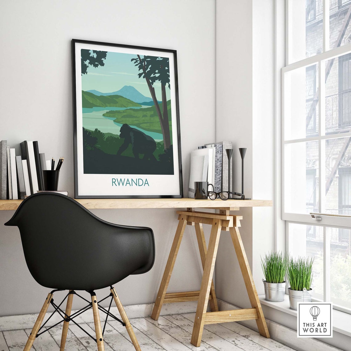 Rwanda Mountain Gorilla Wall Art Print Travel Poster Birthday Gift - Image 4