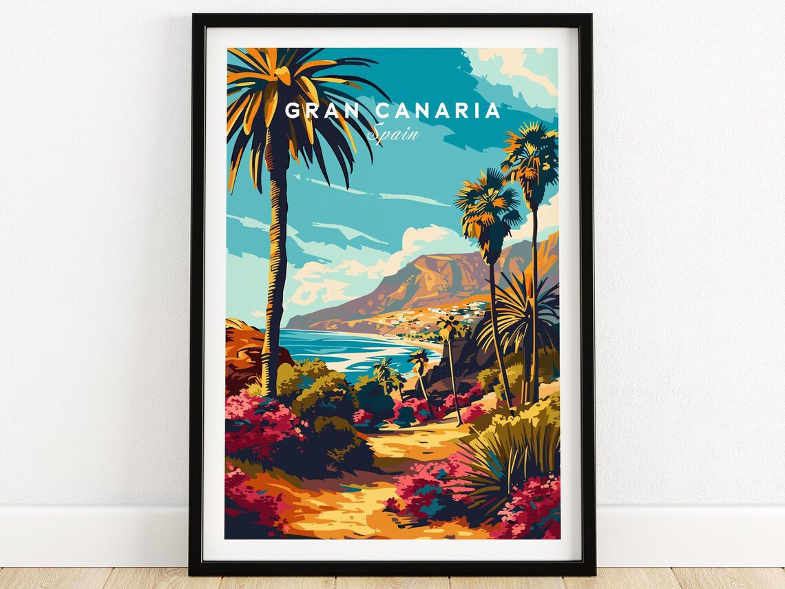 Gran Canaria Spain Tropical Cove Palm Grove Ocean View Poster