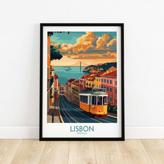 Lisbon Poster Portugal Wall Art Print Travel Home Decor Artwork Gift Illustration Lover