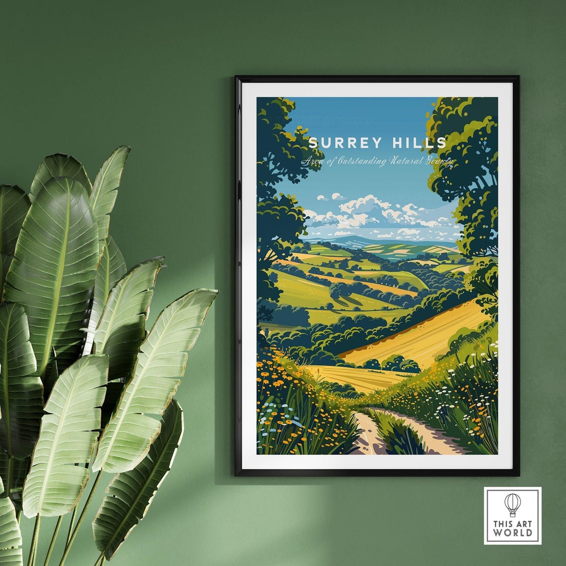 Surrey Hills England Meadow Path Golden Fields Vintage Poster - Image 2