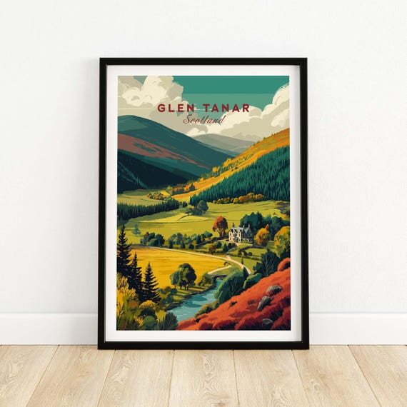 Glen Tanar Travel Print Cairngorms National Park Aberdeenshire Scotland Gift Art Lovers Illustration Poster