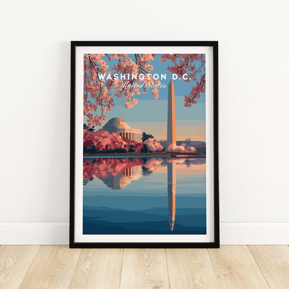 Washington D.C. Jefferson Memorial and Monument Cherry Blossom Poster