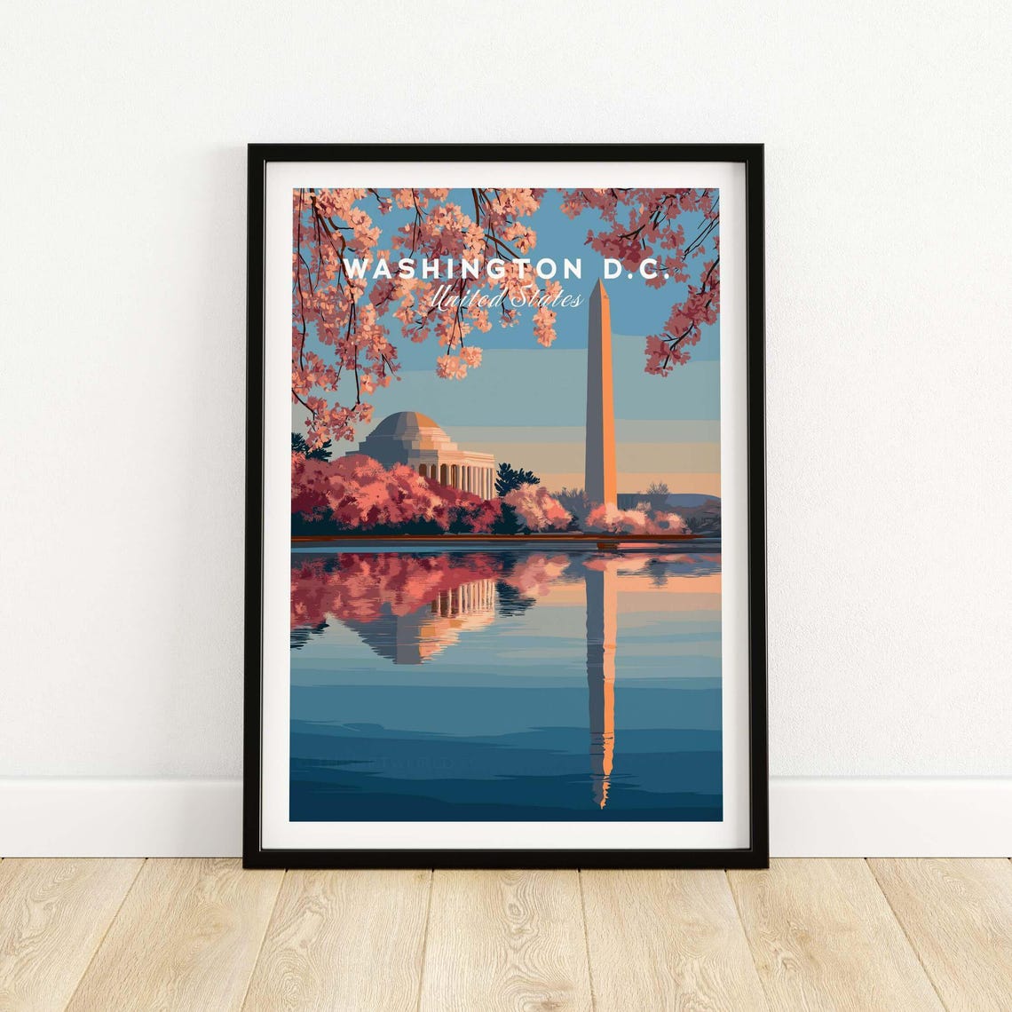 Washington D.C. Jefferson Memorial and Monument Cherry Blossom Poster