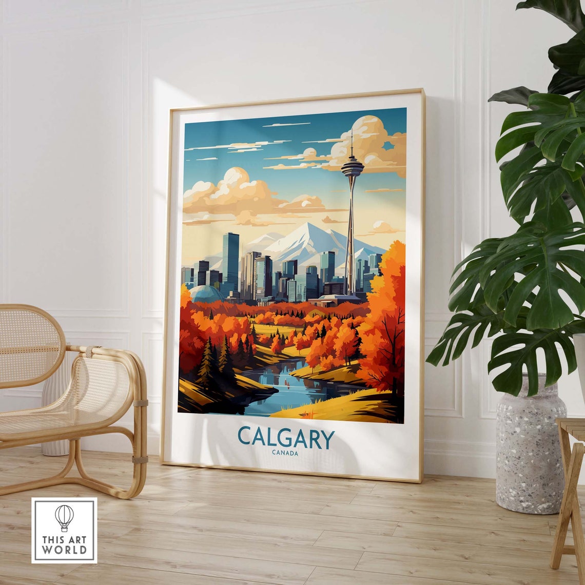 Calgary Canada Skyline Tower Autumn Trees Riverside View Poster - Image 3
