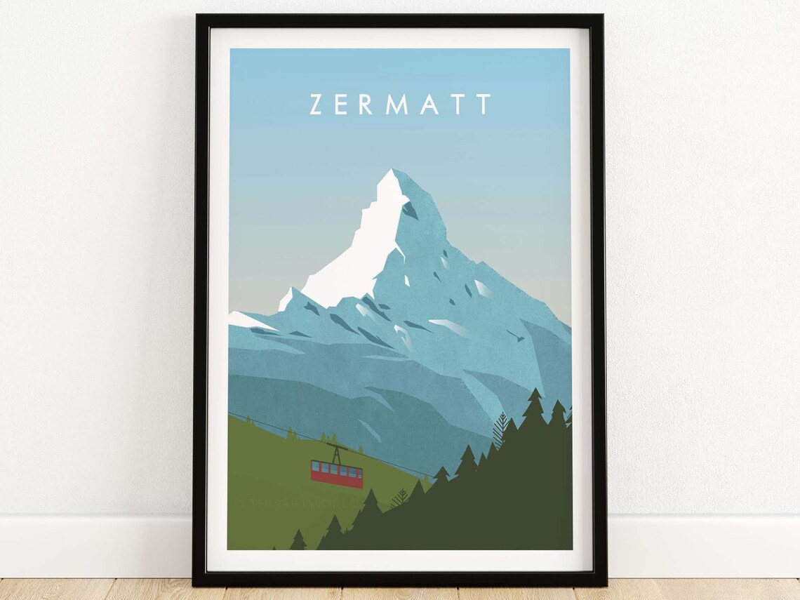 Zermatt Travel Poster, Swiss Minimalist Decor