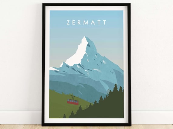Zermatt Travel Poster, Swiss Minimalist Decor
