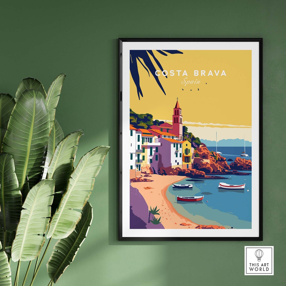 Costa Brava Spain Fishing Village Beach Church Tower Travel Poster - Image 2
