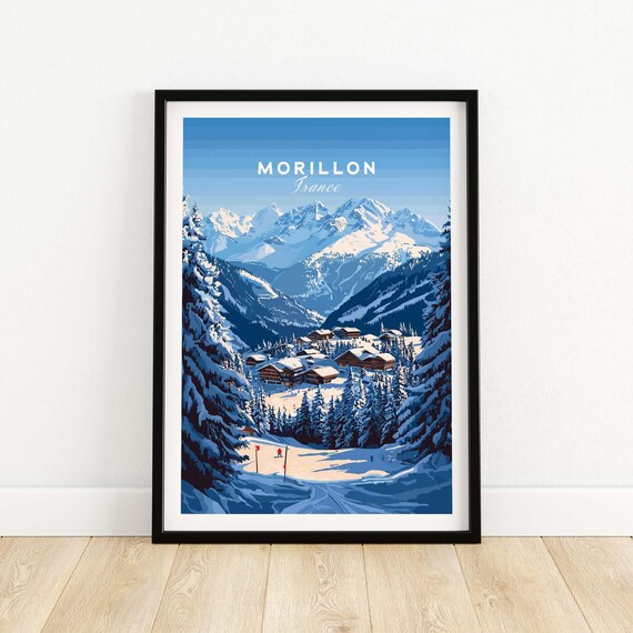 Morillon France Alpine Village Snowy Peaks Panorama Travel Poster