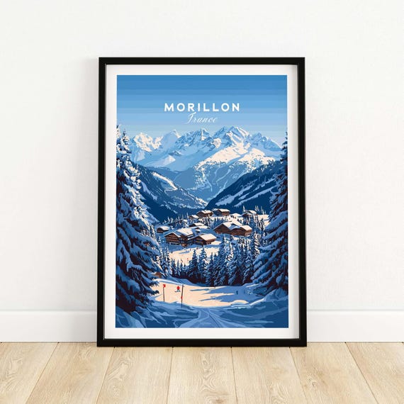 Morillon Ski Resort Art Print Skiing Wall France Winter Sports Artwork Lodge Decor Mountain Home Poster Gift