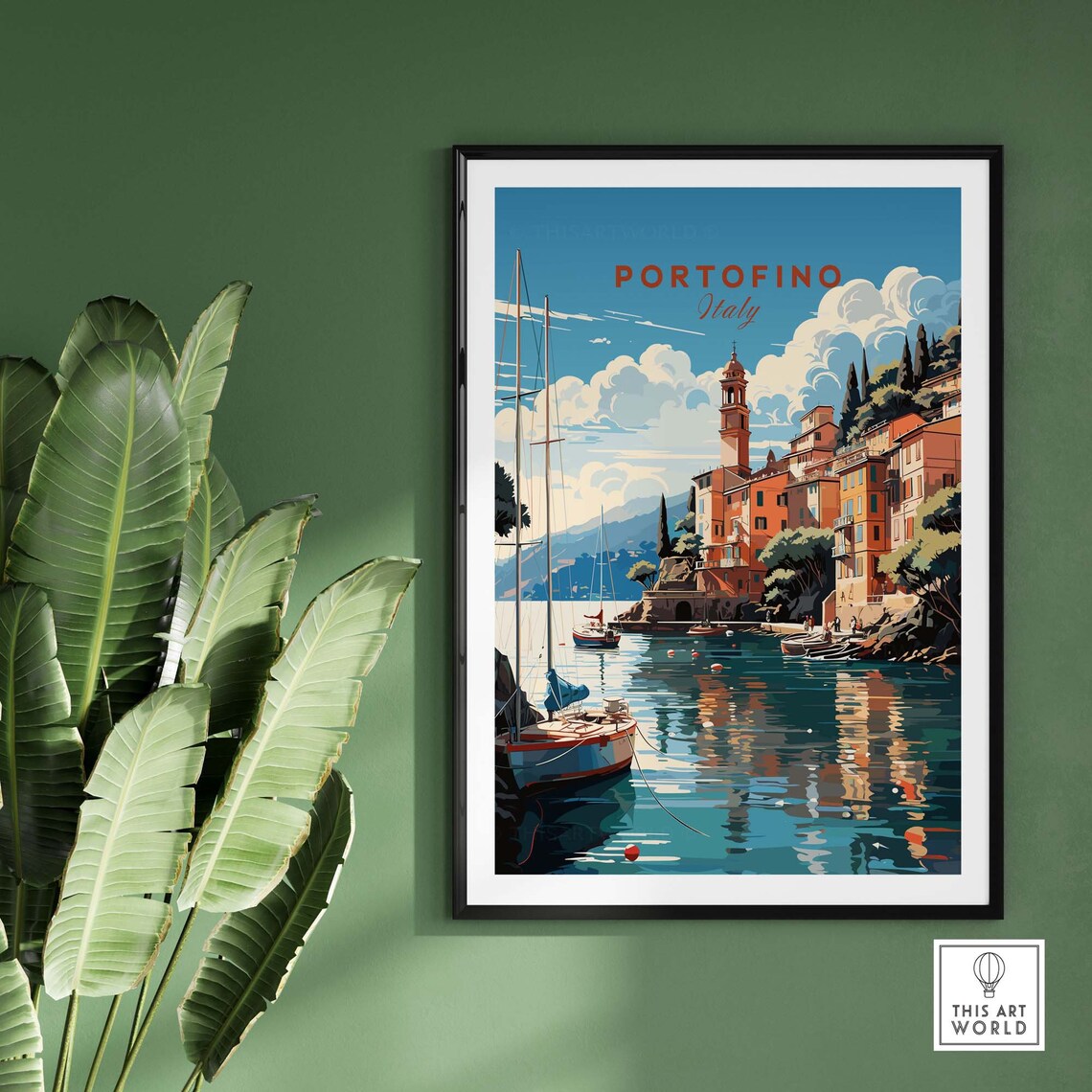 Portofino Italy Harbor Sailboats Waterfront Village Travel Poster - Image 2