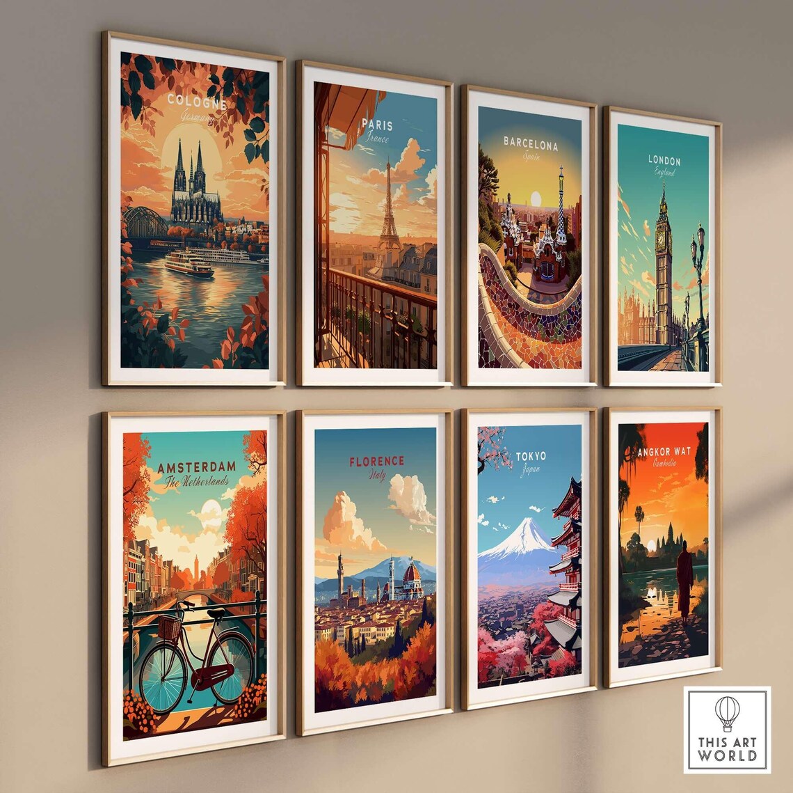 Cologne Germany Cathedral Sunset River Boat City Travel Poster - Image 3