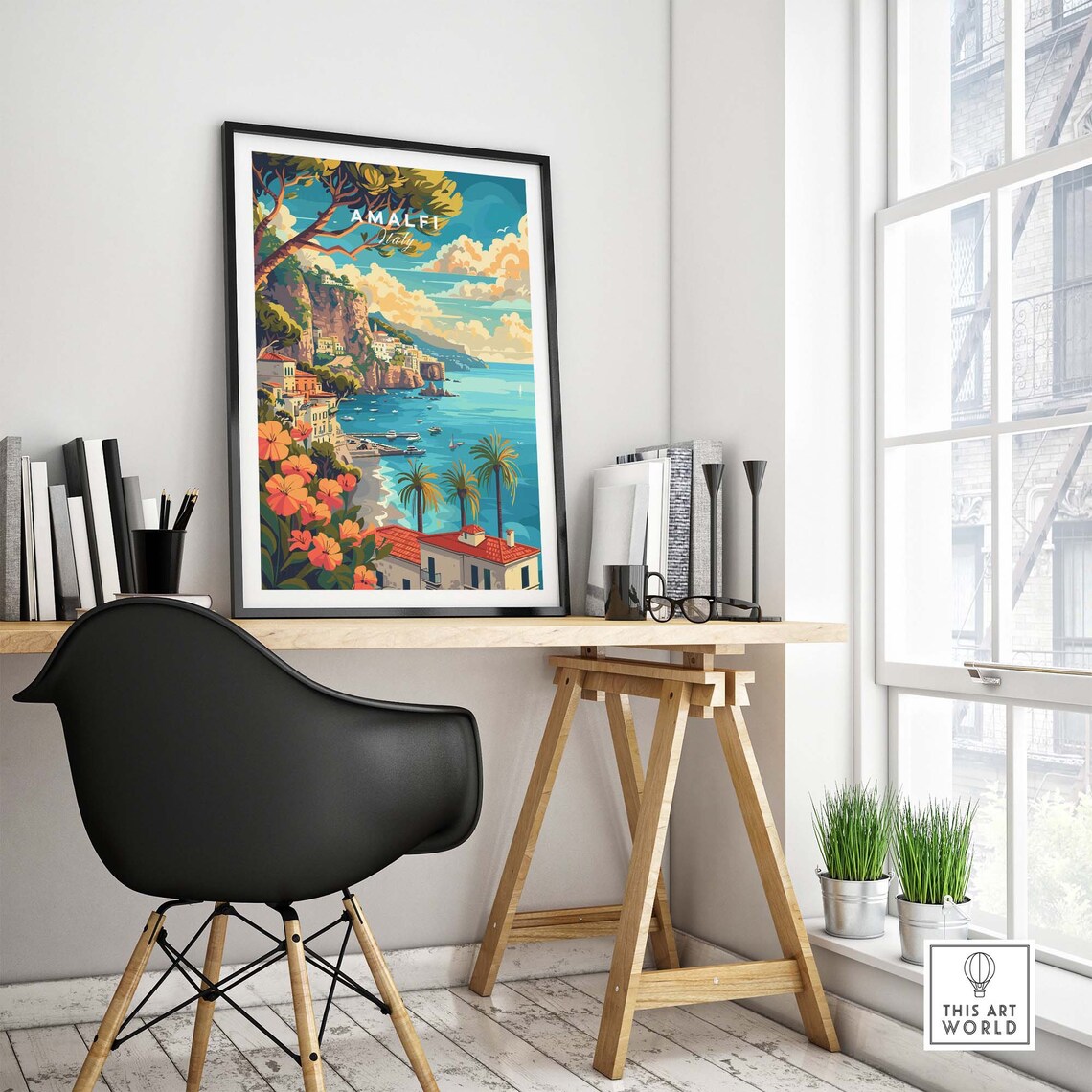 Amalfi Italy Cliffside Coastline Bougainvillea Sea View Travel Poster - Image 4
