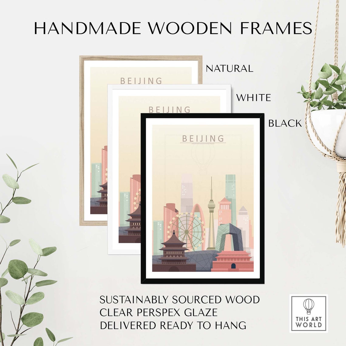 Beijing Minimal Skyline City Illustration Soft Pastel Tone Print - Image 2