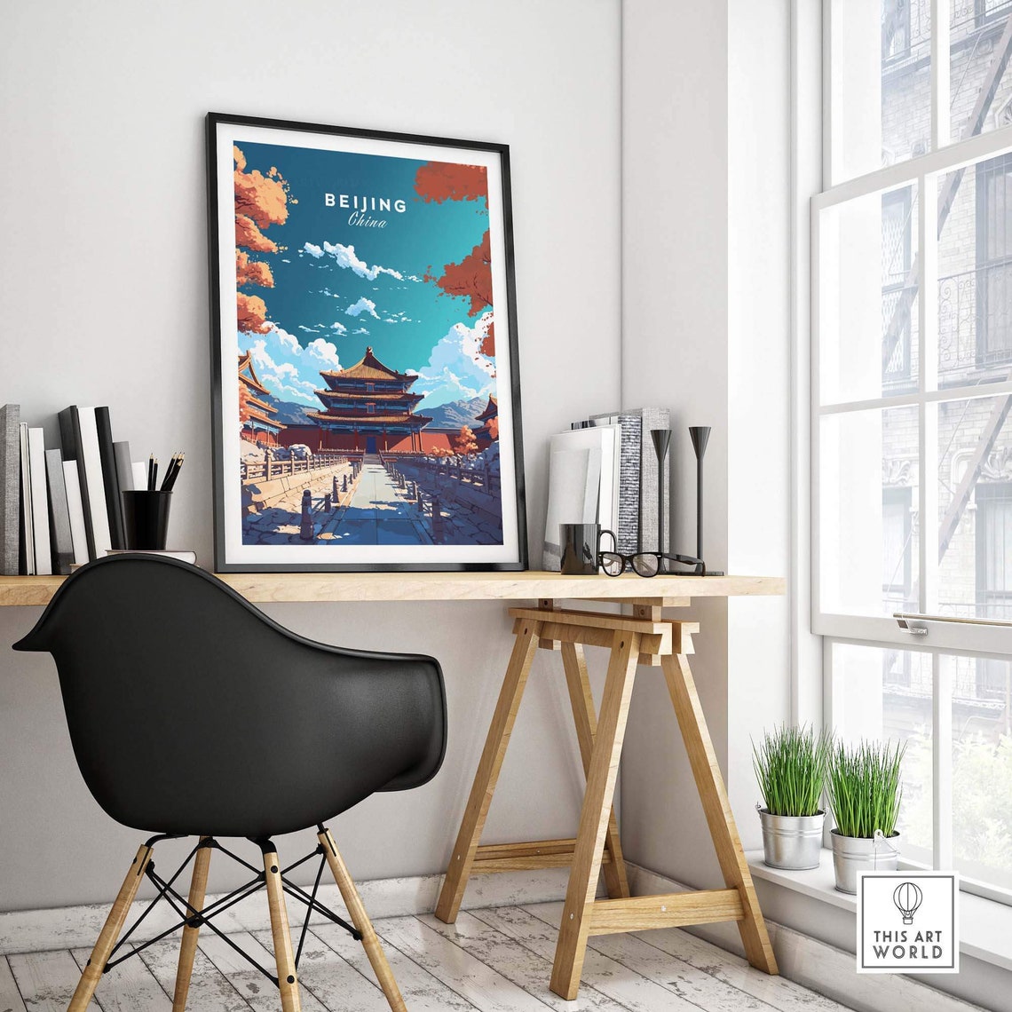 Beijing China Imperial Palace Hall Autumn Vintage Travel Poster - Image 4