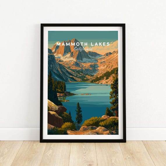 Mammoth Lakes Poster Sierra Nevada Decor Rustic Cabin Print Mountain Wall Art Nature Gift Vintage Landscape Illustration