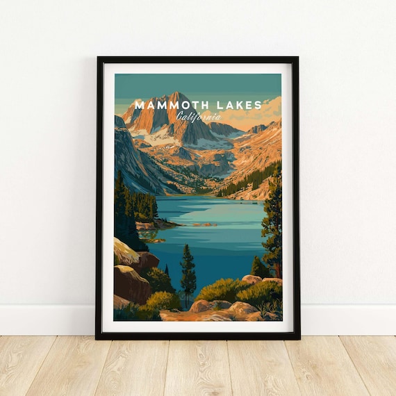 Mammoth Lakes Retro Granite Peaks Alpine Lake California Travel Poster