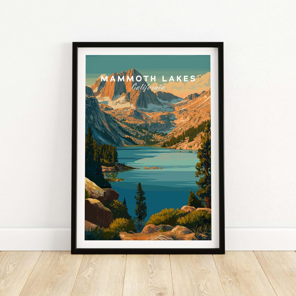 Mammoth Lakes Retro Granite Peaks Alpine Lake California Travel Poster