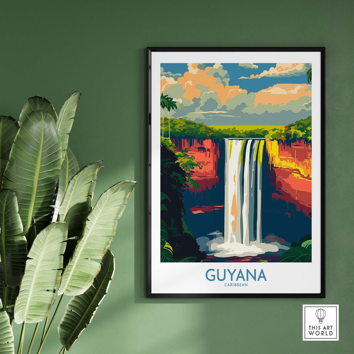 Guyana Caribbean Jungle Waterfall Cliffs Lush Rainforest Poster - Image 2