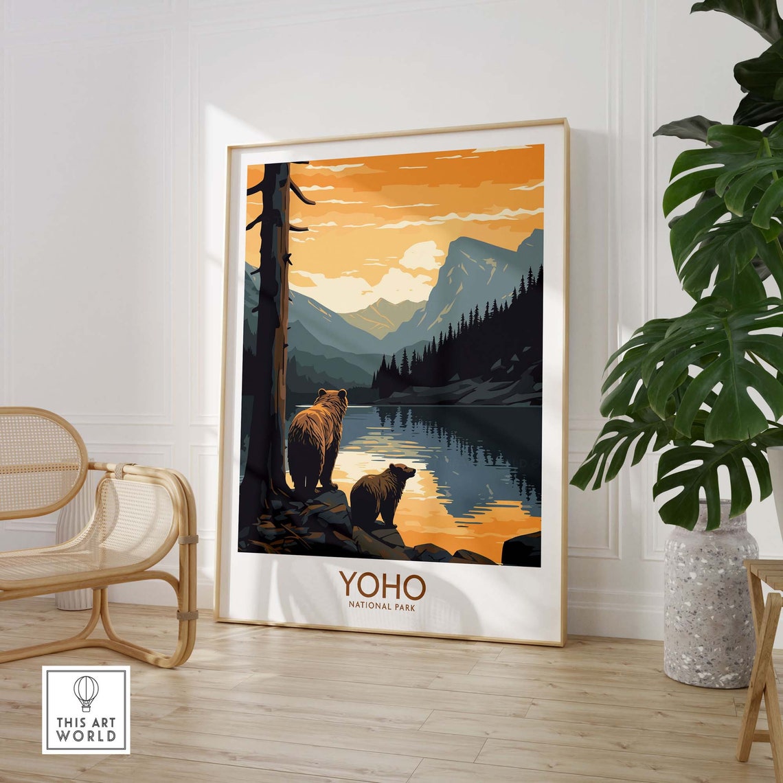 Yoho National Park Bears by Alpine Lake Sunset Travel Poster - Image 3