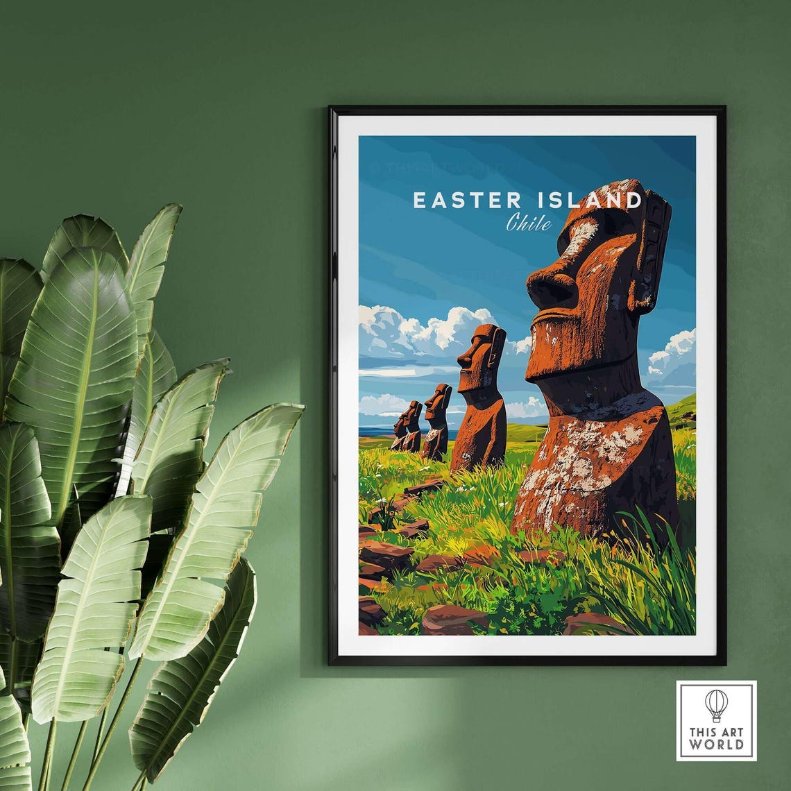 Easter Island Chile Moai Stone Statues Grassy Hillside Scene Poster - Image 2