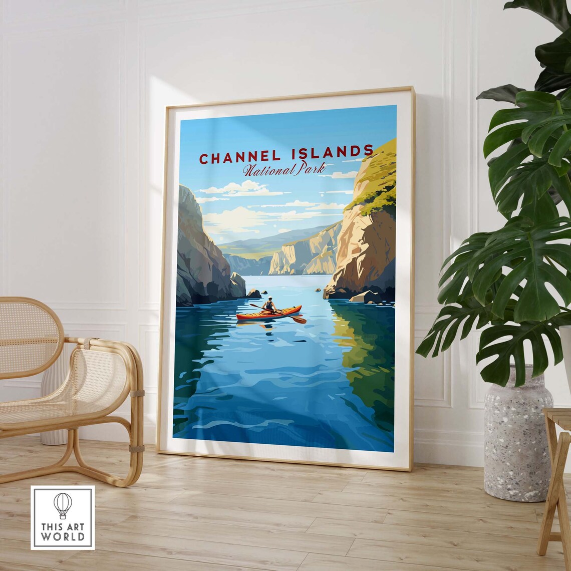 Channel Islands National Park Kayaker Cliffs Cove Vintage Travel Poster - Image 3