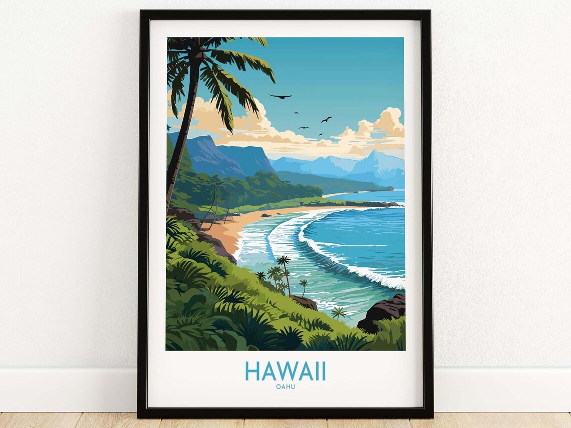 Hawaii Oahu Travel Poster, Home Decor Print