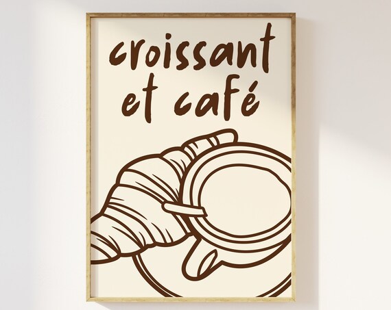 Caf Et Croissant French Kitchen Art Print, Minimalist