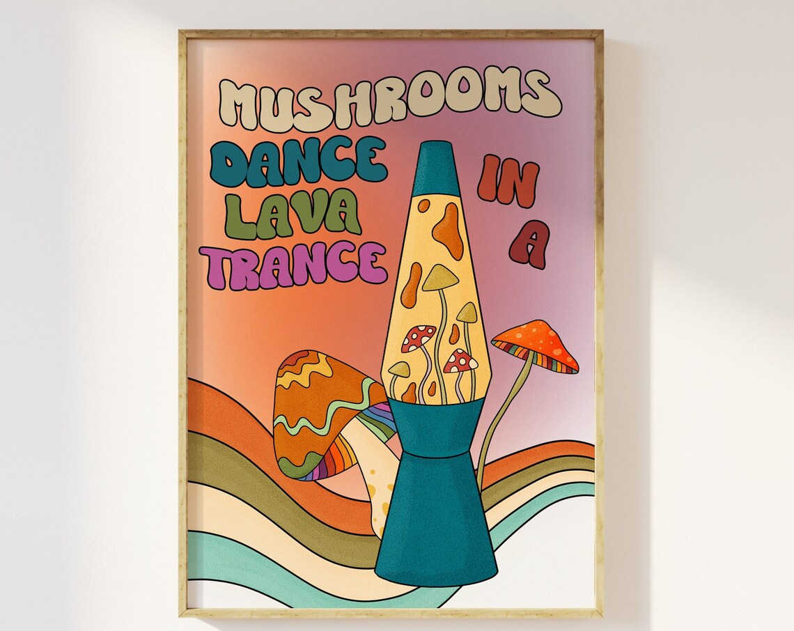 Mushroom And Lava Lamp Retro Psychedelic Art Print