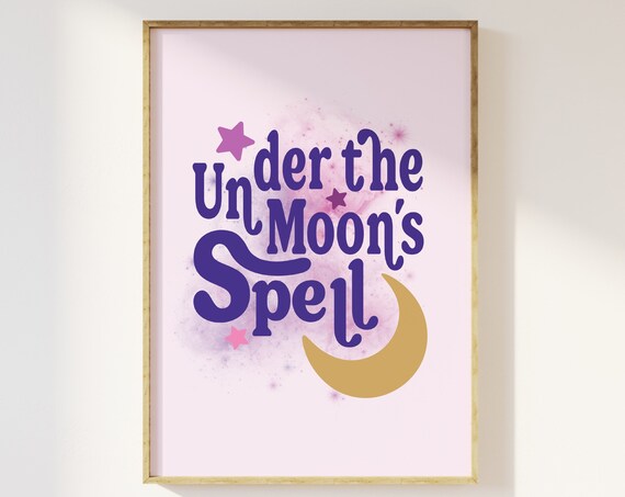 Under The Moon's Spell Celestial Pink Purple Crescent Stars Poster