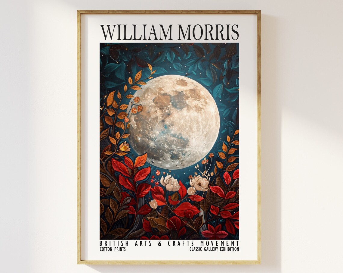 William Morris Full Moon Night Garden Botanical Exhibition Poster
