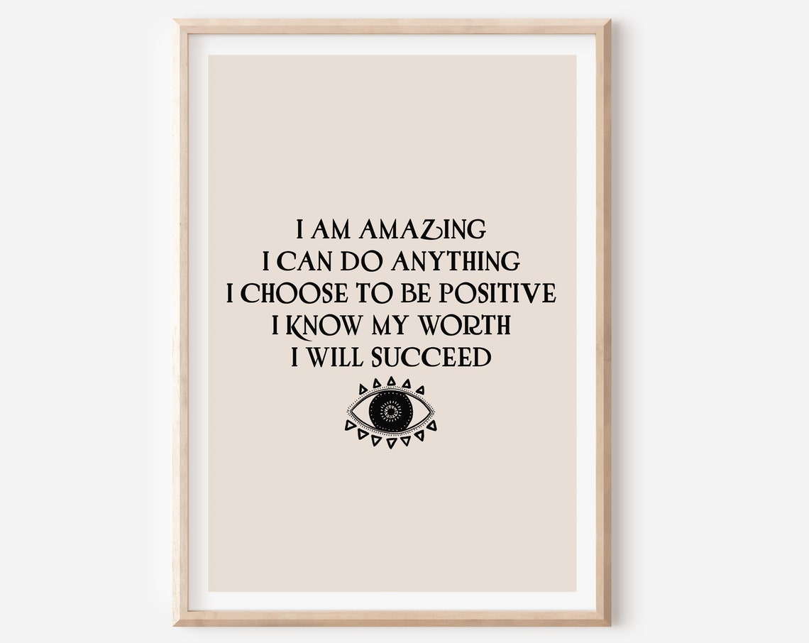 Boho Positive Affirmation Art Print, Neutral Quote