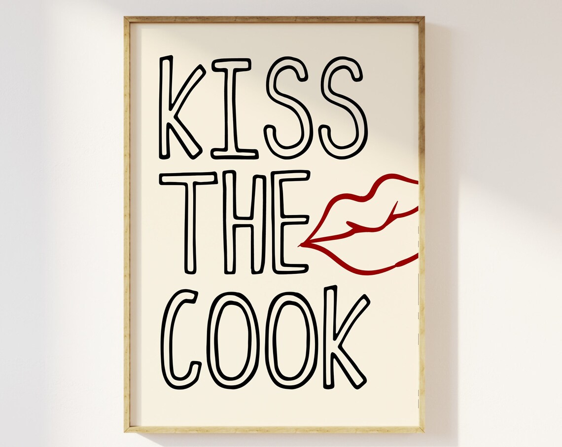 Kiss The Cook Red Lips Funny Minimalist Kitchen Chef Quote Poster