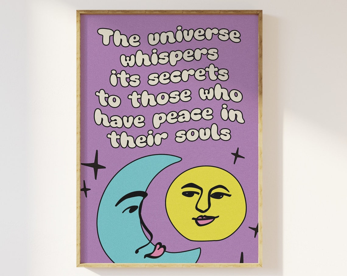 The Universe Whispers Its Secrets Sun Moon Retro Quote Poster