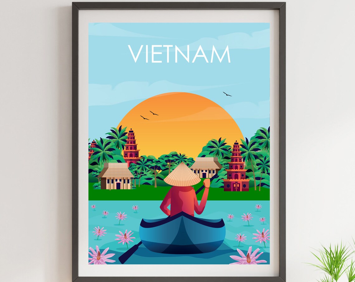 Vietnam Retro Travel Poster, Asian Wall Art Print