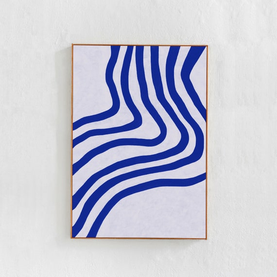Blue Abstract Waves Line Art Contemporary Print