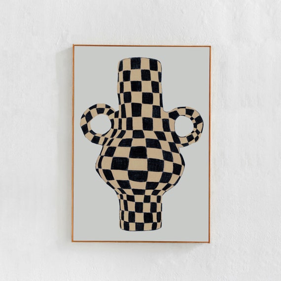 Checkered Vase - Scandi Modern Art