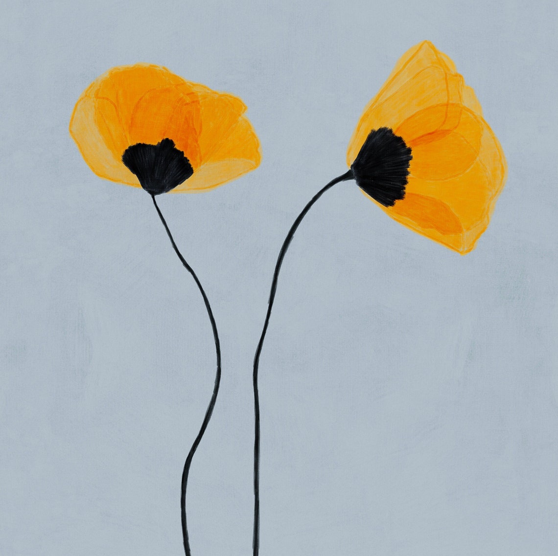 Light Blue Floral Art Print, Yellow Poppies - Image 2
